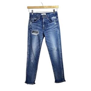 Moussy Vintage Medium Wash Distressed Mid Rise Jeans Size 25